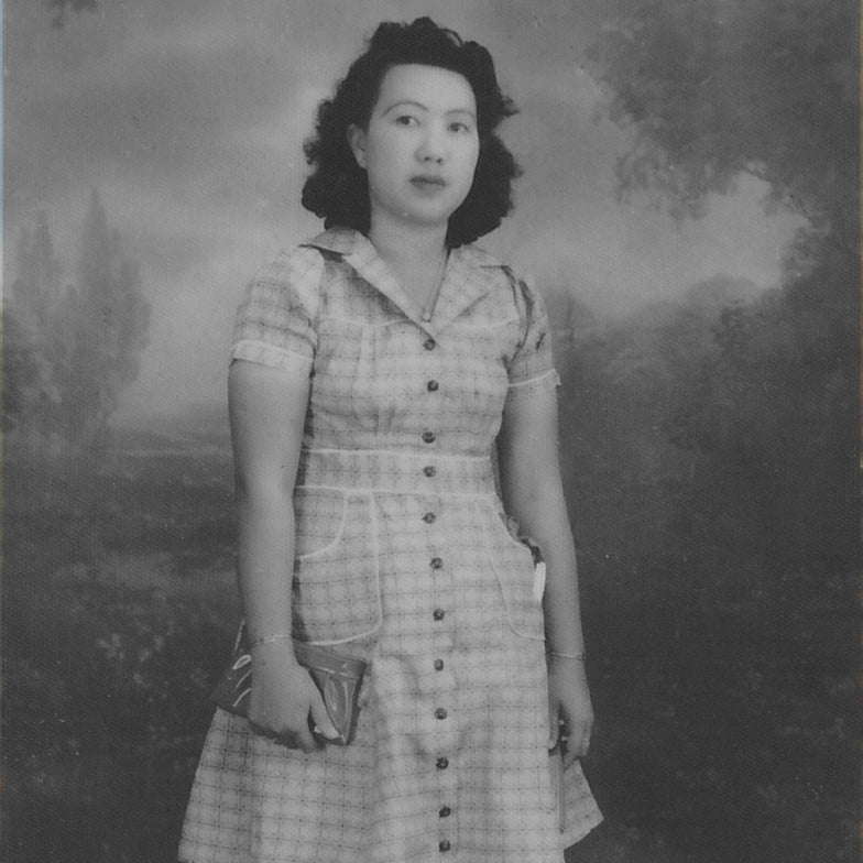 Grandmother smiling in nostalgic Hong Kong family photo animation